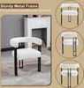 A modern armchair with a metal frame, shown from different angles, with text describing its features. Produktbild-Vorschau