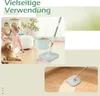 A collage showing a girl and a dog in a living room with a mop and bucket, and a close-up of the mop on a tiled floor. Podgląd zdjęcia produktu