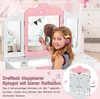 A young girl is playing with a toy vanity set, holding a comb and looking at herself in the mirror. Náhľad obrázku produktu
