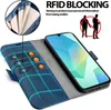 A blue flip case for a smartphone, showing card slots and RFID blocking technology. Náhľad obrázku produktu