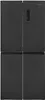 A front view of a dark gray, four-door refrigerator. Produktbild-Vorschau