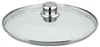 A close-up, studio shot of a glass pot lid with a silver handle. Produktbild-Vorschau