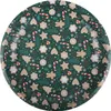 A round metal tray with a Christmas-themed pattern of gingerbread cookies, candy canes, snowflakes, and evergreen branches on a dark green background. Produktbild-Vorschau