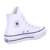 A white Converse high-top sneaker with a platform sole is shown from the side. Produktbild-Vorschau