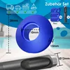 A collection of accessories for a pool solar cover, including a large blue grommet, a hole punch, and a set of smaller blue grommets. Produktbild-Vorschau