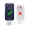Two cell phones are shown side-by-side to illustrate compatibility. One has a green checkmark and text indicating it fits certain models, while the other has a red X and text indicating it does not fit. Produktbild-Vorschau
