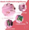 Collage of images showcasing features of a pink children's vanity set. Produktbild-Vorschau