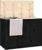 A wooden laundry chest with its lid open, showing some laundry inside and a towel hanging on the front. Anteprima dell’immagine prodotto