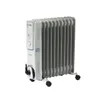 A white and gray oil-filled radiator with wheels is shown against a white background. Podgląd zdjęcia produktu
