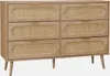 A front view of a wooden dresser with rattan drawer fronts. Anteprima dell’immagine prodotto