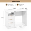 A diagram showing the dimensions and specifications of a white desk. Náhled obrázku produktu