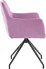 Side view of a pink upholstered chair with a black base. Produktbild-Vorschau