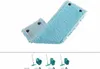A close-up of a blue mop head with a white and green striped attachment, shown folded. Below are three smaller images of mop sets with buckets and handles, each with an item number. Produktbild-Vorschau