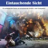 A person wearing VR goggles is looking at a large, destructive monster or robot in a city setting. Produktbild-Vorschau
