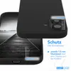 A black phone case is shown from two angles, highlighting its protective features. Produktbild-Vorschau