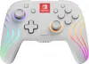 A white Nintendo Switch controller with colorful LED accents. Produktbild-Vorschau