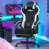 A gaming chair is set up in a room with a computer and gaming accessories, illuminated by colorful LED lights. Anteprima dell’immagine prodotto