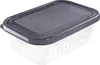 A clear, studio shot of a rectangular plastic food container with a dark gray lid, placed on a white background with a subtle reflection. Náhľad obrázku produktu