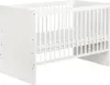 A white baby crib with a mattress inside, shown from a side angle against a white background. Voir les images du produit