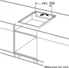 Diagram showing installation dimensions for a built-in cooktop. Voir les images du produit