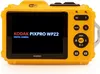 The back of a yellow Kodak Pixpro WPZ2 digital camera is shown against a white background. The screen displays the product name and brand. Anteprima dell’immagine prodotto