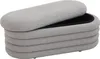 A light gray upholstered storage ottoman with a hinged lid is shown against a white background. Produktbild-Vorschau