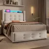 A bedroom scene featuring a bed with storage and LED lighting. Produktbild-Vorschau