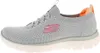 A side view of a gray Skechers shoe with pink and orange accents. Produktbild-Vorschau