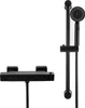 A black thermostatic shower mixer and hand shower set against a white background. Náhled obrázku produktu