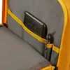 Close-up view of the interior of a backpack, showing a smartphone and a pen in pockets. Produktbild-Vorschau