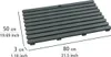 A gray bath mat with dimensions indicated by measurement lines and text. Produktbild-Vorschau