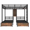 A bunk bed with two lower beds and a shelf/desk unit in between, shown against a white background. Anteprima dell’immagine prodotto
