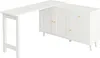 A white L-shaped desk with a cabinet and drawers. Produktbild-Vorschau