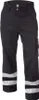 A pair of black work pants with reflective stripes on the lower legs, shown against a white background. Produktbild-Vorschau
