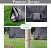 Collage of images showing details of a garden outdoor curtain, including how it is weighted, attached to a pole, and secured with a rope. Náhled obrázku produktu