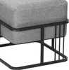 A close-up view of a gray upholstered ottoman with a black metal frame. Produktbild-Vorschau
