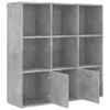 A gray, multi-compartment bookshelf with two doors on the bottom row. Náhled obrázku produktu