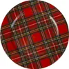 A close-up, top-down view of a round plate with a red, green, and brown plaid pattern. Náhľad obrázku produktu
