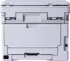 The back view of a white and gray Brother DCP-L3520CDW 3-in-1 color laser multifunction printer. Produktbild-Vorschau