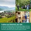 A collage of four images: a landscape with a river and village, a family in a garden, shelves filled with bags of product, and a person working in a mill. The bottom section has text. Anteprima dell’immagine prodotto