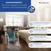 A toiletry chair is shown in a bedroom setting, with text highlighting its features. Produktbild-Vorschau