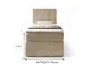 A single bed with a headboard, mattress, and base, shown against a white background with dimensions indicated. Produktbild-Vorschau