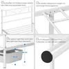 A collage of four close-up images detailing features of a white metal bed frame. Produktbild-Vorschau