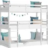 A white wooden triple bunk bed with pillows and a stuffed animal. Náhľad obrázku produktu