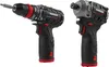 Two cordless power tools, a drill and an impact driver, are displayed side-by-side against a white background. Produktbild-Vorschau