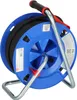 A blue cable reel with black cable on a silver stand. Anteprima dell’immagine prodotto
