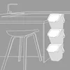 A line drawing of a kitchen counter with a sink, faucet, stool, and three stacked trash bins. Náhľad obrázku produktu