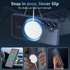 A collage of images showing a blue phone case with a magnetic charging ring, demonstrating its use in a car and with a charger. Anteprima dell’immagine prodotto