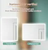 Two illuminated mirrors are shown, one vertically and one horizontally, with text indicating they can be mounted either way. Produktbild-Vorschau