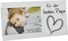 A white photo frame with a picture of a father and son, and text that says 'für den besten Papa' (for the best dad) and a heart graphic. Produktbild-Vorschau